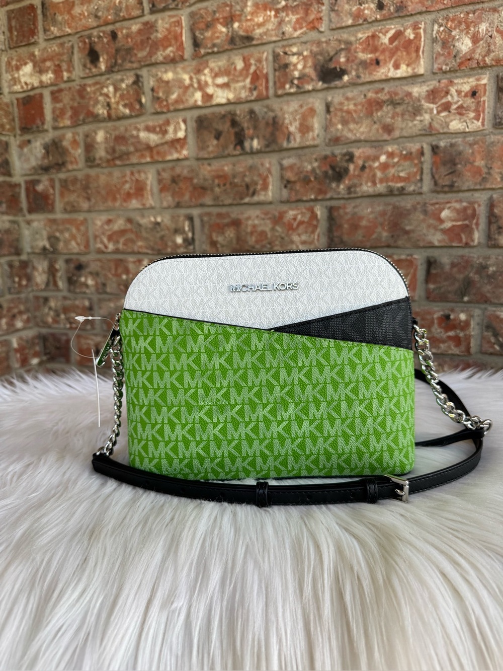 Michael Kors Green Signature Crossbody with White & Black Accents